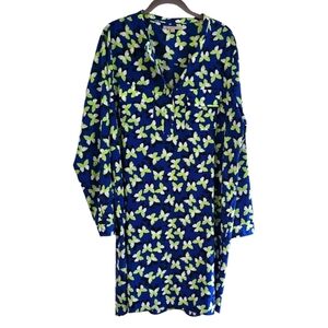 GAP Butterfly Print Dress XL Blue Green Long Sleeve Shift Dress